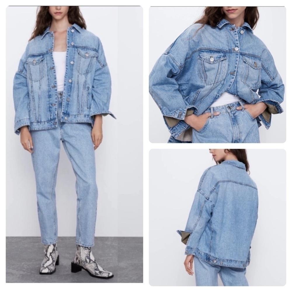 New Zara Oversize Shearling Denim Jacket